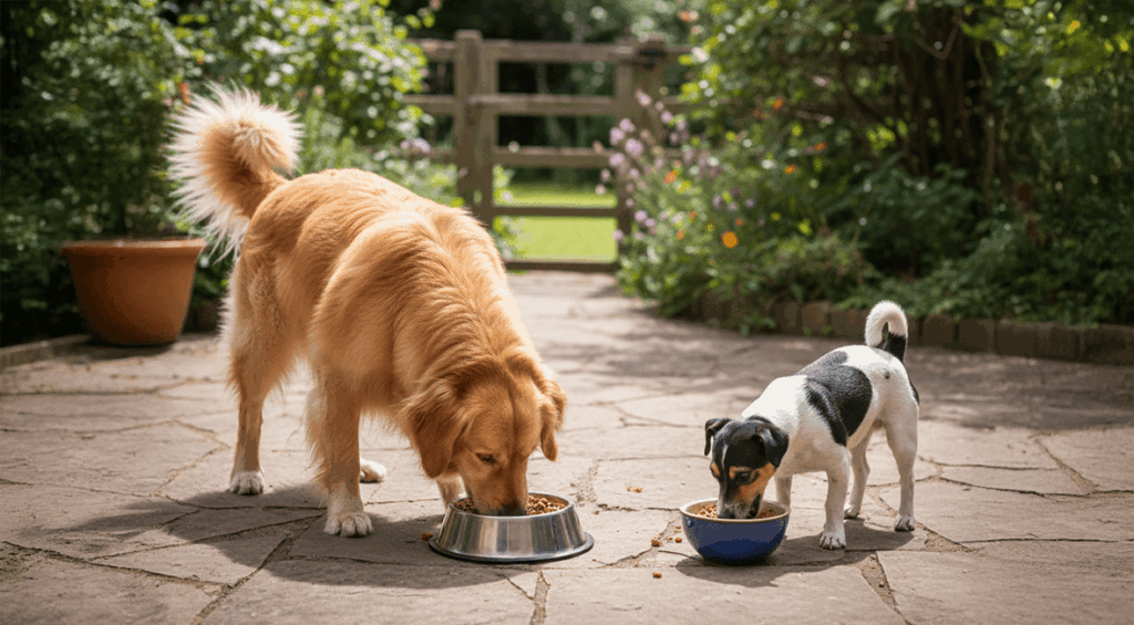 deux chiens qui mangent
