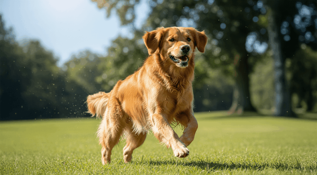 chien heureux qui court